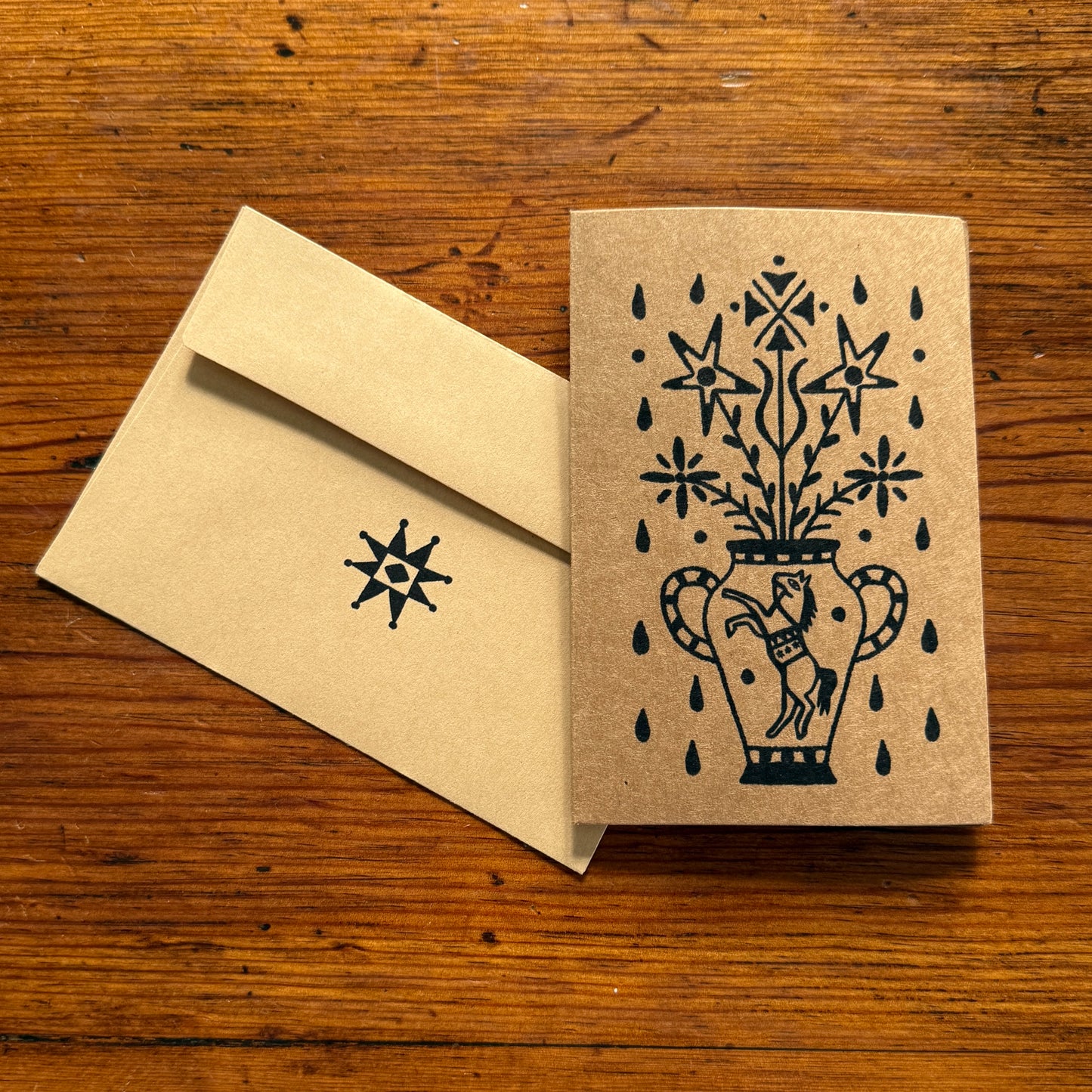 Folk Art Greeting Card Set on Kraft Paper – Blank Card w/ Printed Envelopes – Stationary Gift Human Art Invitation Cards