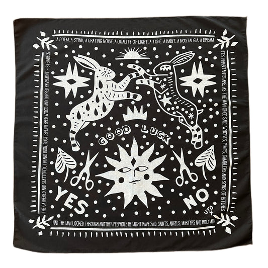 Good Luck Rabbit Bandana | Witchy Scarf | Bunny Bandana | John Steinbeck Bandana | Mystic Bandana |Good Luck Rabbit Bandana Witch Bandana | Art Goth Bandana Black Bandana