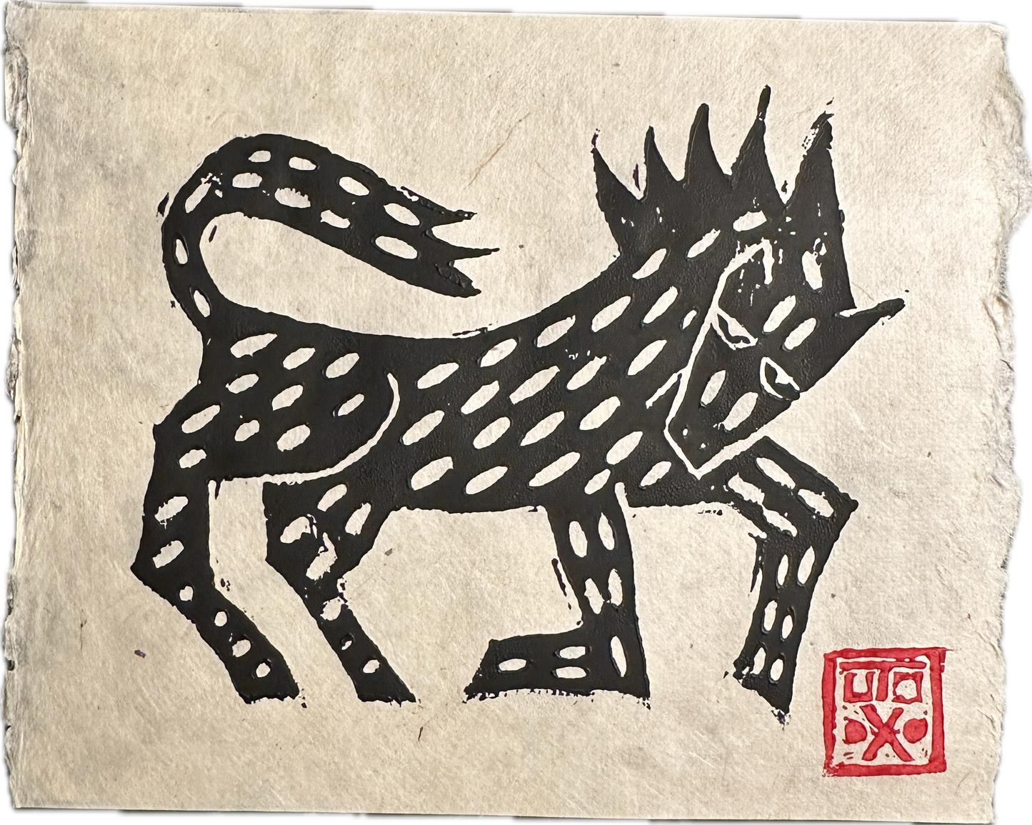 Linocut Horse Print on Washi Paper 6 X 8 Utopian Experiments Folk Art