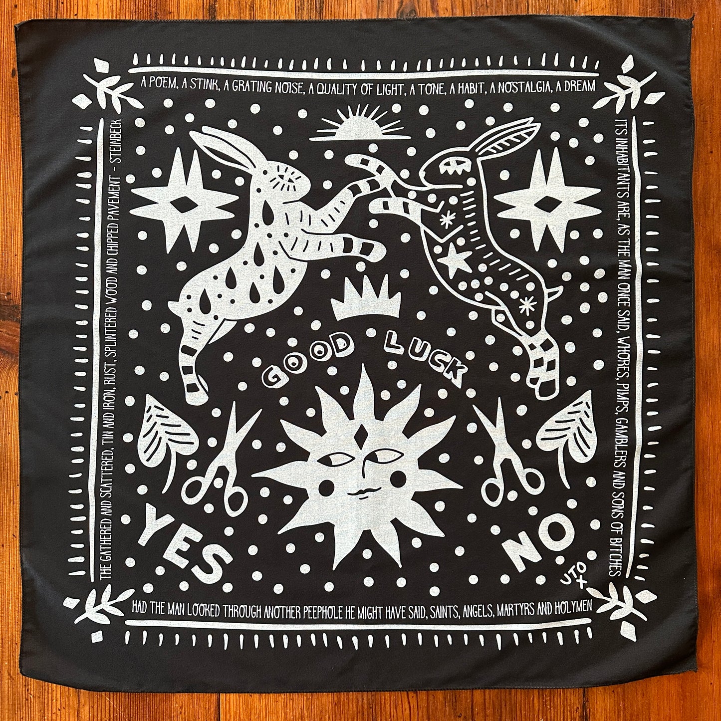 Good Luck Rabbit Bandana | Witchy Scarf | Bunny Bandana | John Steinbeck Bandana | Mystic Bandana |Good Luck Rabbit Bandana Witch Bandana | Art Goth Bandana Black Bandana