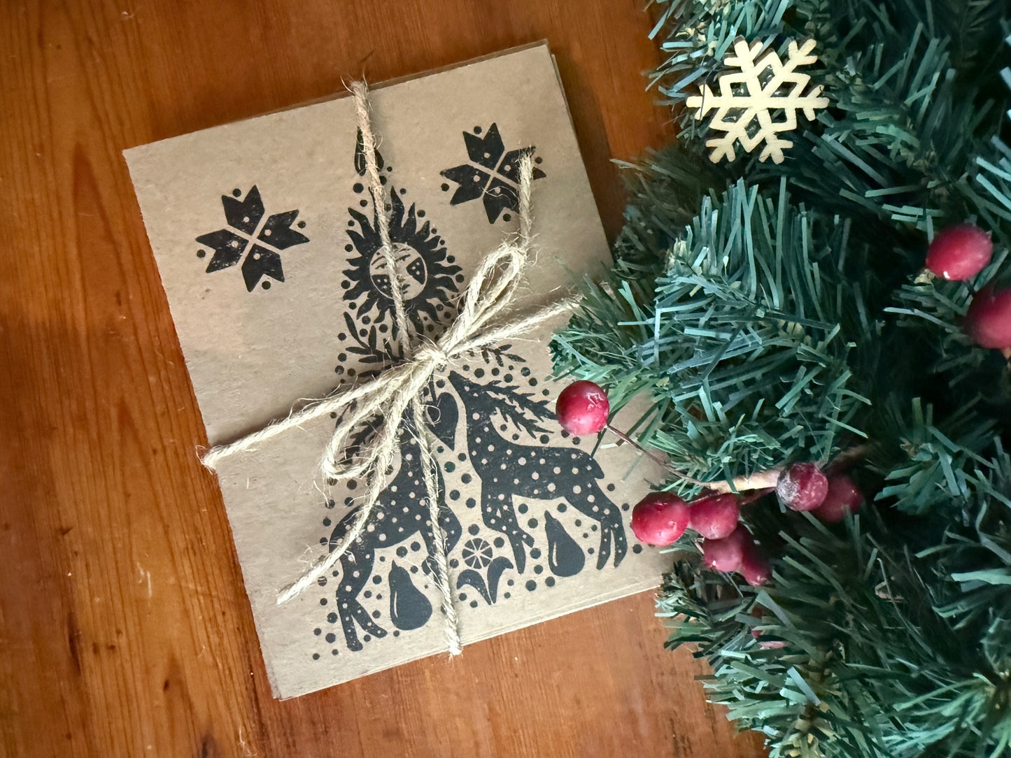 Folk Art Christmas Holiday Cards | Winter Solstice Cards | Scandinavian Cards | Art Christmas Cards | Kraft Christmas Cards