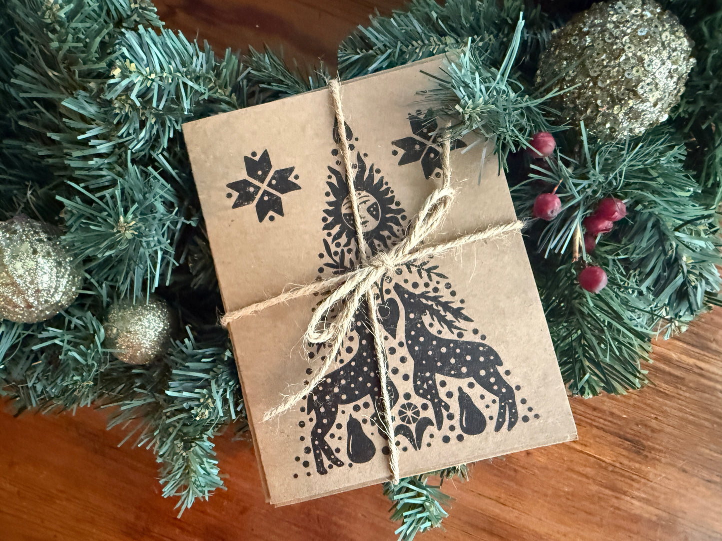 Folk Art Christmas Holiday Cards | Winter Solstice Cards | Scandinavian Cards | Art Christmas Cards | Kraft Christmas Cards